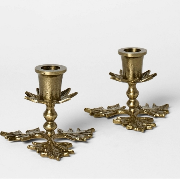 Studio McGee Other - Studio McGee Threshold Botanical Gold Leaf Taper Candle Holders Metal Brass Targ